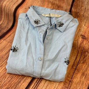 Zara Basic Collection Jeweled Button Up